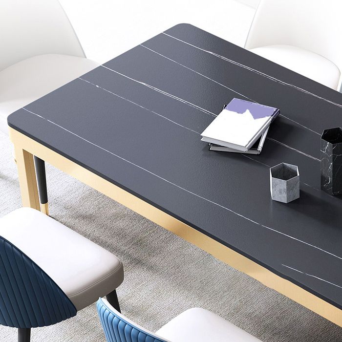 Traditionele luxe eettafel rechthoek gesinterde steen 4 poten tafel met gouden frame