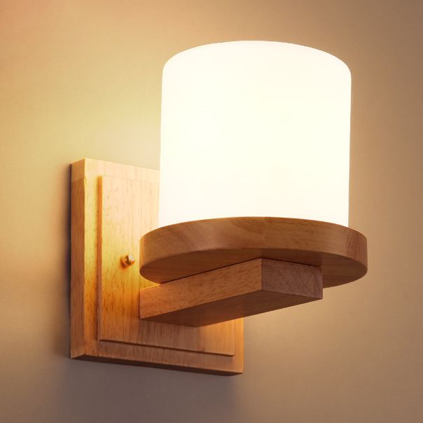 Modern Style Wall Mounted Lamps Wood 1 Light Flush Mount Wall Sconce for Bedroom