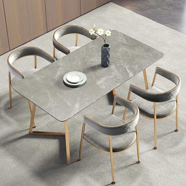 Metal Traditional Luxury Rectangle Table Sintered Stone Table with Sled Base