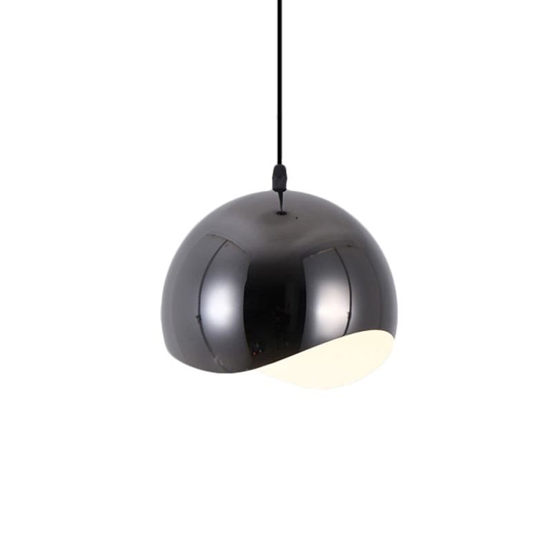 1 luminaire pendentif de cuisine de la tête avec des formes d'onde Dome Metal Shade Modern Black / Chrome suspendu, 8 "/ 12" W