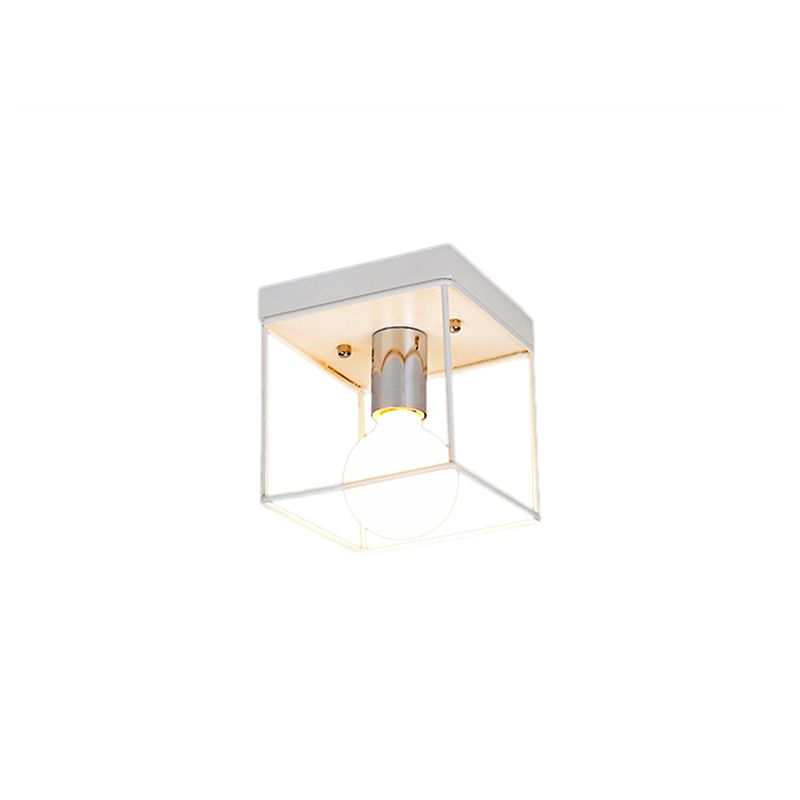1 Light Ceiling Light Fixture with Frame Squared Shade Metal Industrial Indoor Flushmount Light in Black/White