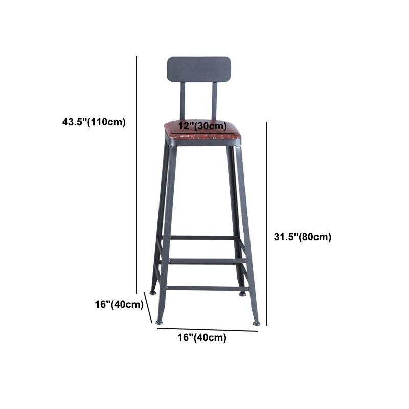 Industrial Armless Counter Stool Iron Cafe Bar Stool with Leather Cushion