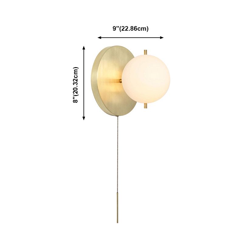 Round Shade 1 Light Wall Light Modern Style Glass Wall Light Sconce in Brass