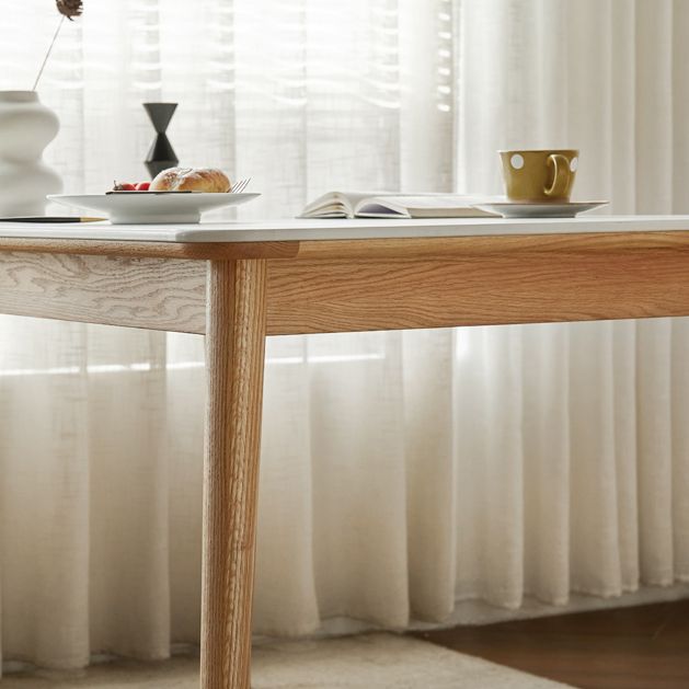 Modern Solid Wood Legs Dining Table Rectangle Stone Top Dining Table