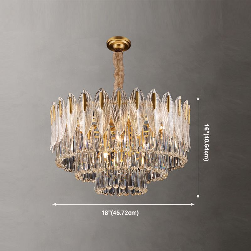 Contemporary Style Geometry Shape Chandelier Lights 9 Light Crystal Chandeliers in Gold