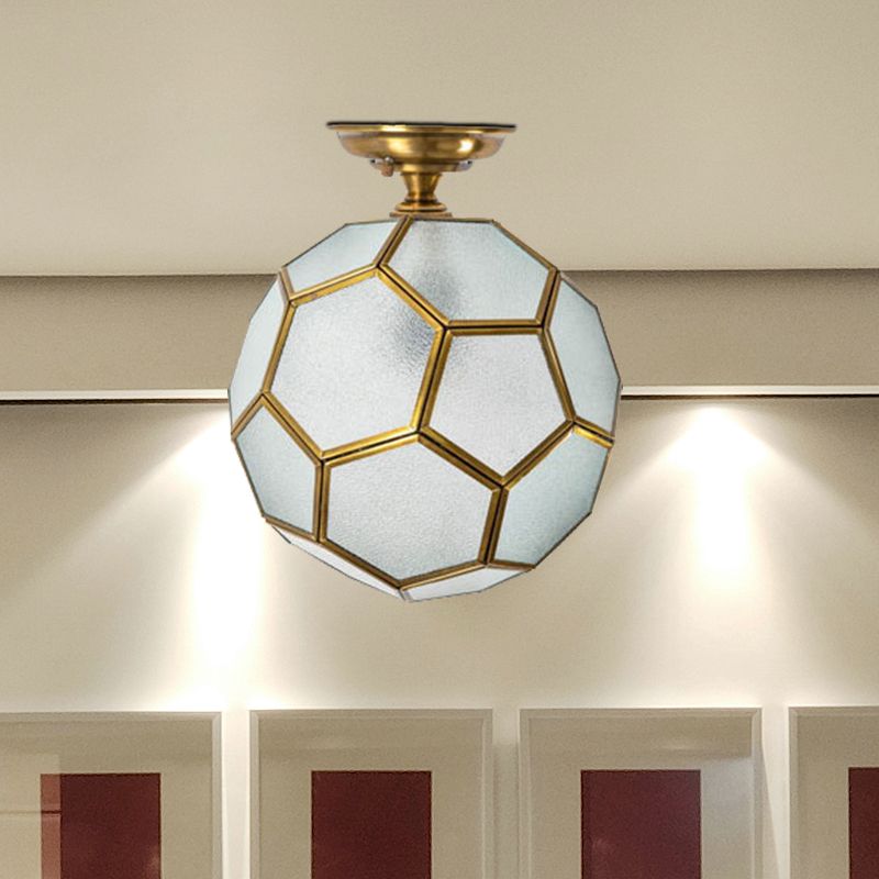 1 Hoofd Flushmount Plafond Lamp Traditionele Gefacetteerde Bol Helder/Crème/Getextureerde Wit Glas Semi-flush Mount Light in Brass, 8 "/12" /16 " Wide