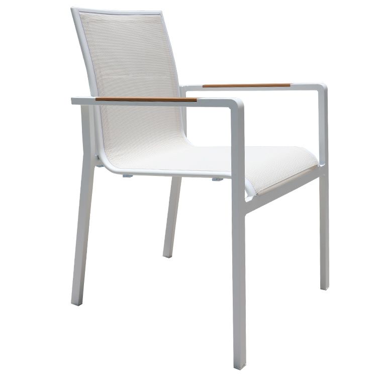 Contemporary White Outdoors Dining Chairs with Fabric Back Stacking Chairs