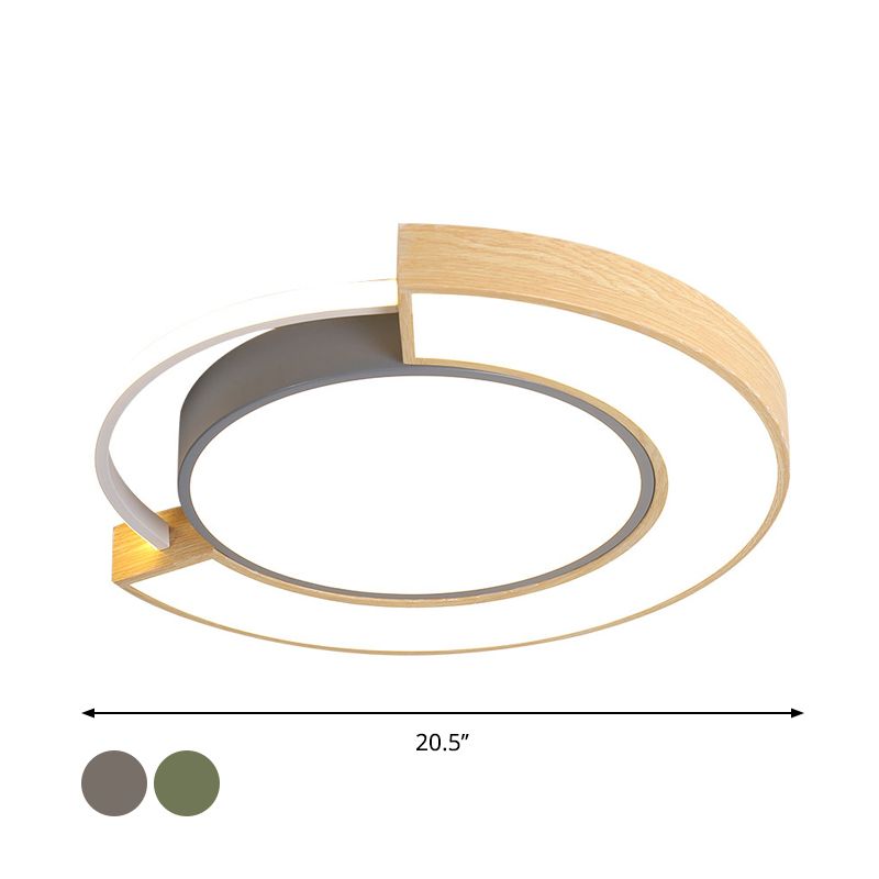 Runde LED-Deckenbeleuchtung aus Metall in Macaron-Grau/Grün, LED-Einbauleuchte in warmem/weißem Licht, 16,5"/20,5" Breite