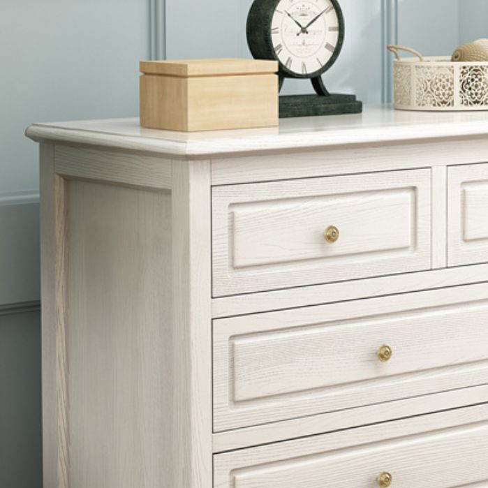 Mid-Century Modern White Chest with 7 Drawers and Turned Legs
