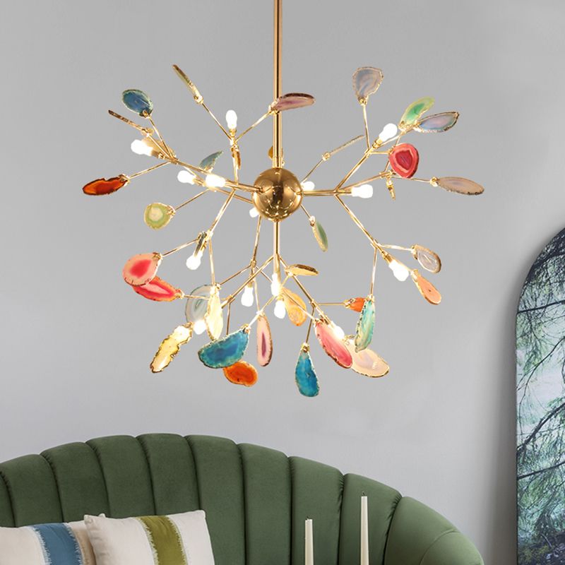 Metal Branch Hanging Light Kit Minimalistic Multi-Color Chandelier Light Fixture