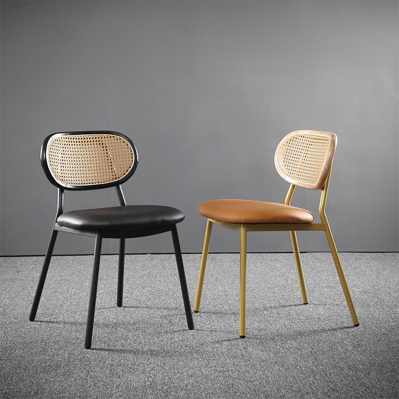Glam Style PU Leather Chair Cane Back Armless Dining Chair for Indoor