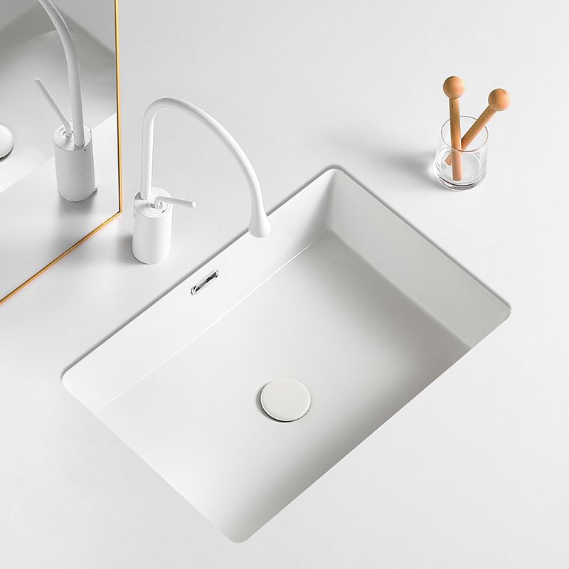 Contemporary Bathroom Sink with Pop-Up Drain Porcelain Rectangular Undermount Vanity Sink