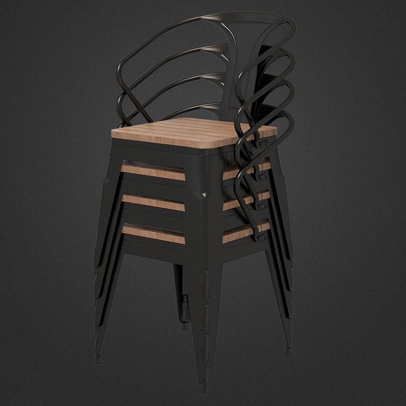 Industrial Metal Outdoors Dining Chairs Open Back Patio Arm Chair