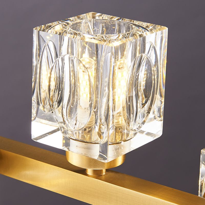 Contemporary Island Light Fixture Crystal Cube Island Lights in Gold for Kitchen