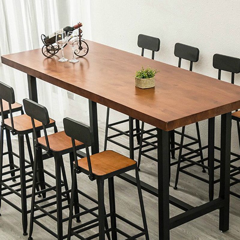 Brown Solid Wood Bar Table Trestle Base Dining Table for Kitchen Living Room