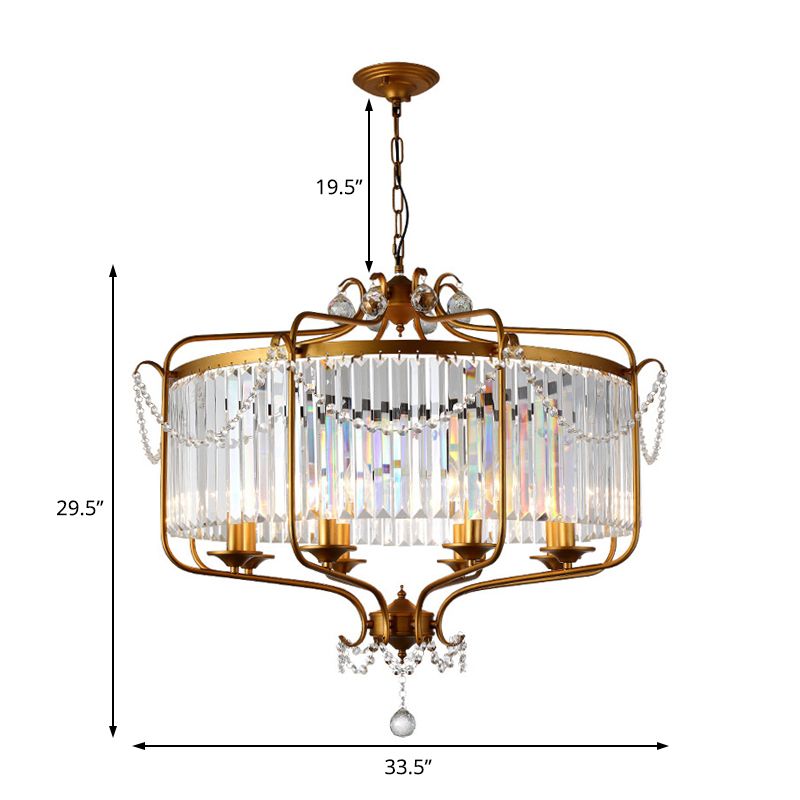 Rectangular-Cut Crystal Lantern Chandelier Light Postmodern 8 Lights Gold/Black Hanging Light for Living Room