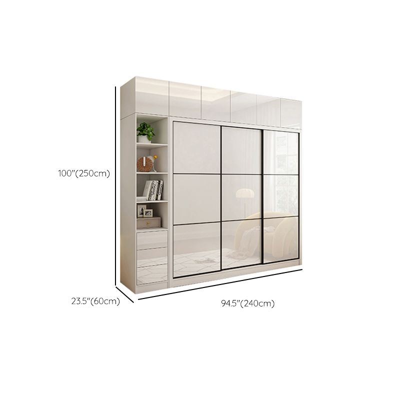Sliding Wardrobe Closet with Shelves White Wooden Wardrobe Armoire
