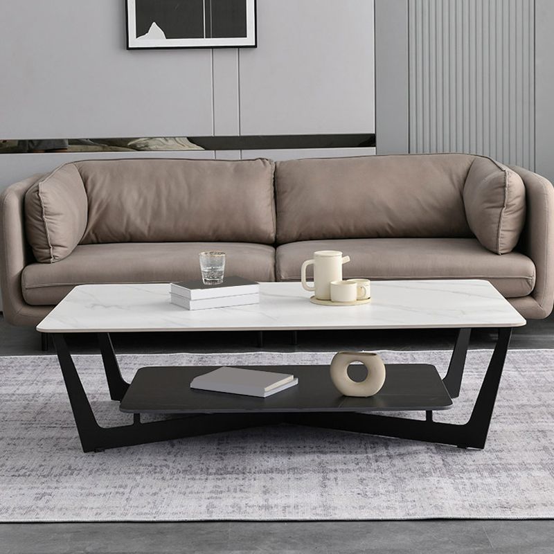 Slate Rectangular Coffee Table Open Shelf Minimalist Coffee Table