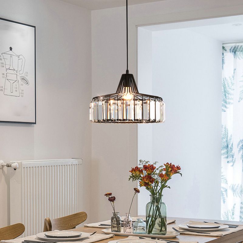 Crystal Luxury Pendant Light Modern Style Iron Cage Shaped Hanging Light for Living Room