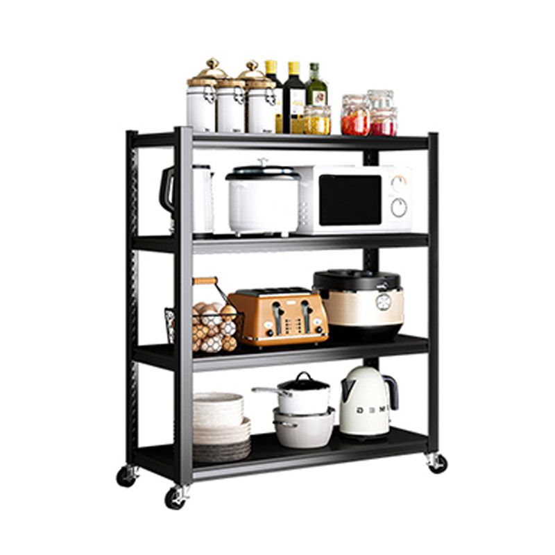 Rolling Open Shelves Kitchen Trolley Metal Prep Table in Black