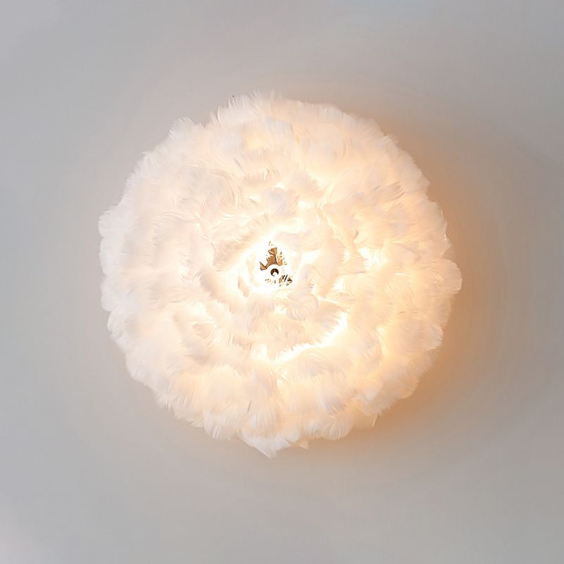 Blooming Natural Feather Wall Light Modern Stylish 1 Head Grey/White Sconce Lighting for Sitting Room