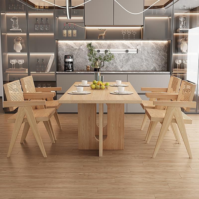 Rectangle Double Base Dining Table Modern Pine Wood Table for Kitchen
