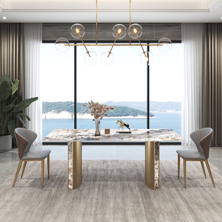 Luxury 1/3/4/5/7 Pieces Dining Set Sintered Stone Top Dining Table with Leather Chairs