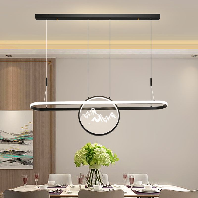 Lineare Form Island Lights Moderner Stil Meta Zwei leichte Anhänger Beleuchtungskörper