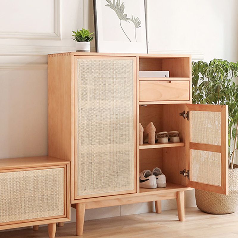 Contemporary Cabinet 4 Shelves With Doors Pine Squared Legs Accent Cabinet