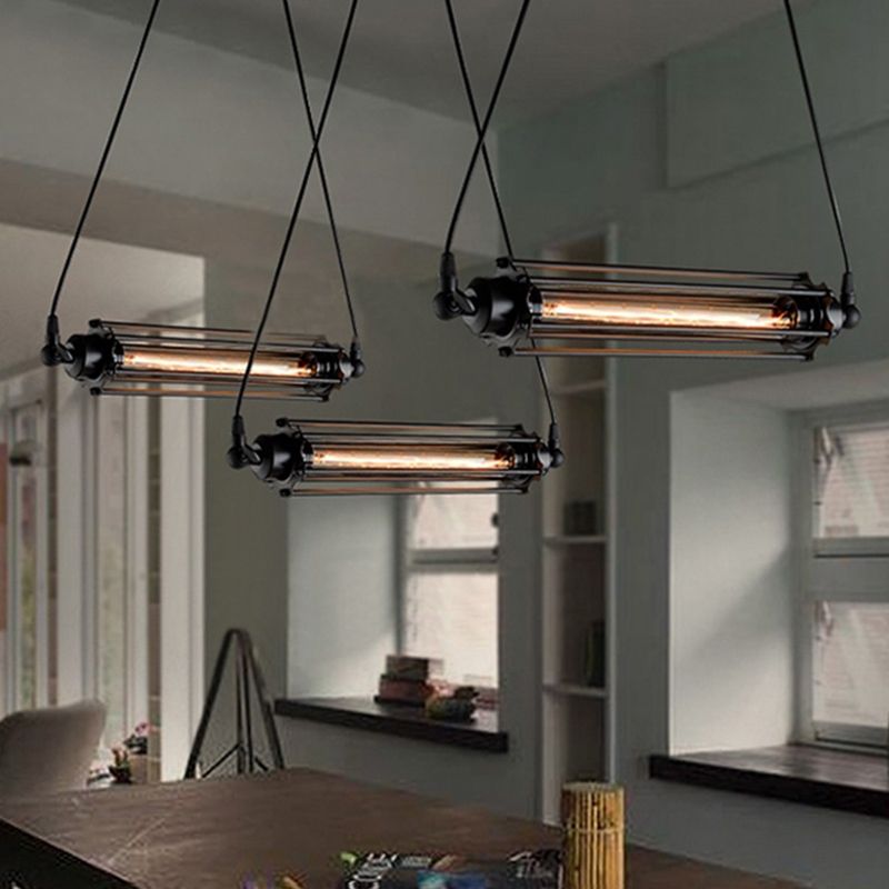 Contemporary Kitchen Pendant Lights Linear Island Lighting Hanging Light in Black