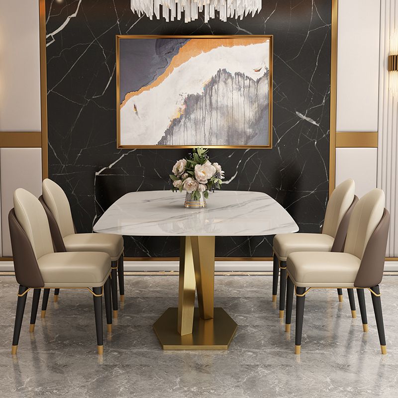Glam Style Dining Rectangle Table Sintered Stone Table with Metal Legs for Home