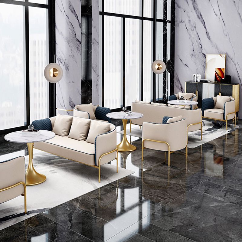 Modern Faux Leather Sofa with Pillow Back for Living Room Sofa