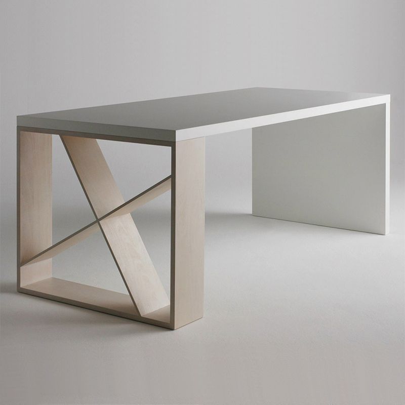 Mesa moderna de madera de pino para mesa blanca rectangular de restaurante con base de pedestal doble