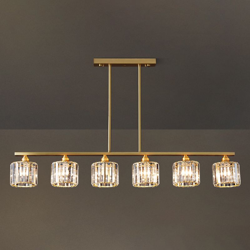 Modern Style Linear Shape Island Lights Crystal 3/5/6 Lights Pendant Light in Gold