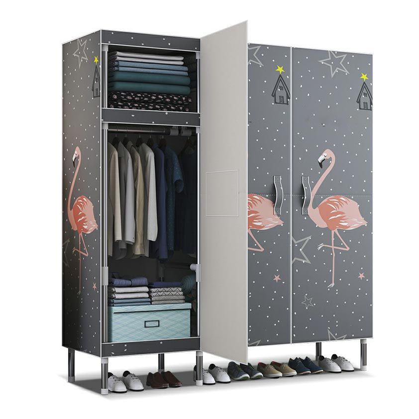 Cloth Cabinet Steel Pipe Wardrobe Cabinet, Modern 3-door Wardrobe Armoire