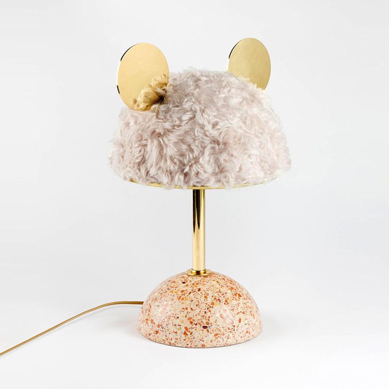 Lampada da tavolo in tessuto peluche con orsetto per bambini, stile 1 lampadina, lampada da comodino rosa/verde scuro/rosa chiaro con base a cupola in terrazzo