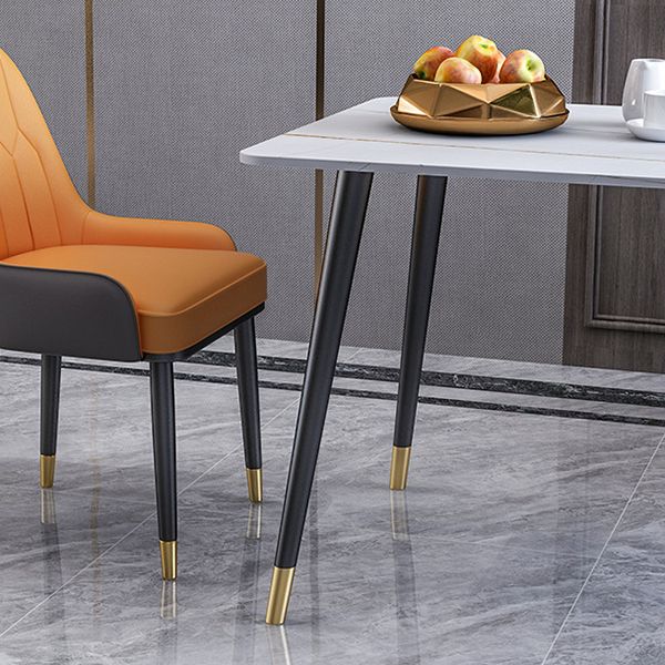 Rectangle Sintered Stone DiningTable Modern Home Kitchen Desk with 4 Black Legs