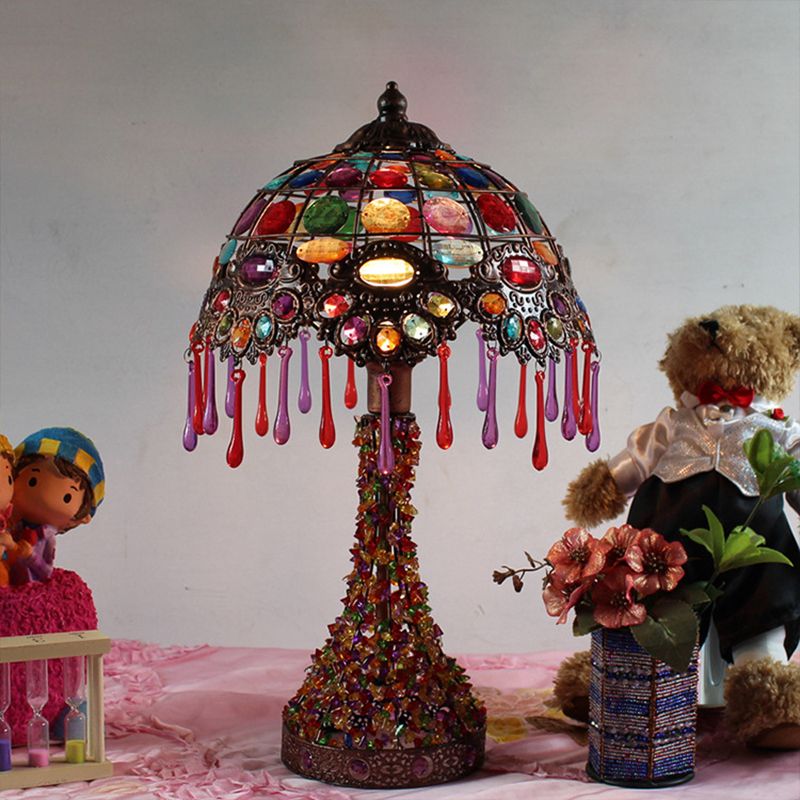 Handgeweven geschulpte nachtkastje lamp Boheemse acryl 1-licht koperen nachtstandlicht licht met druppel franje
