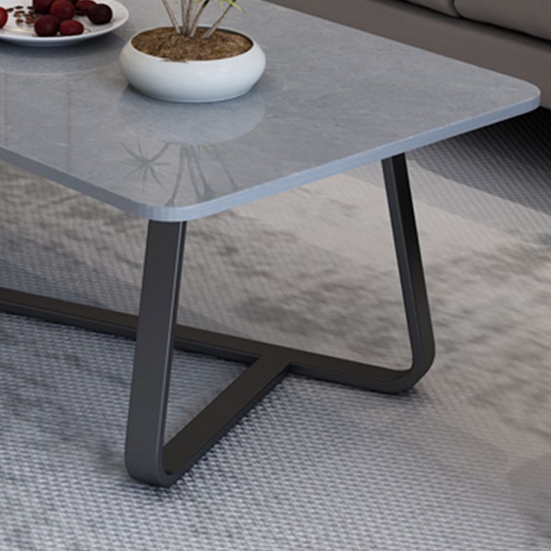 Cross Legs Stone Top Cocktail Table,Glam Stoen Rectangular Coffee Table