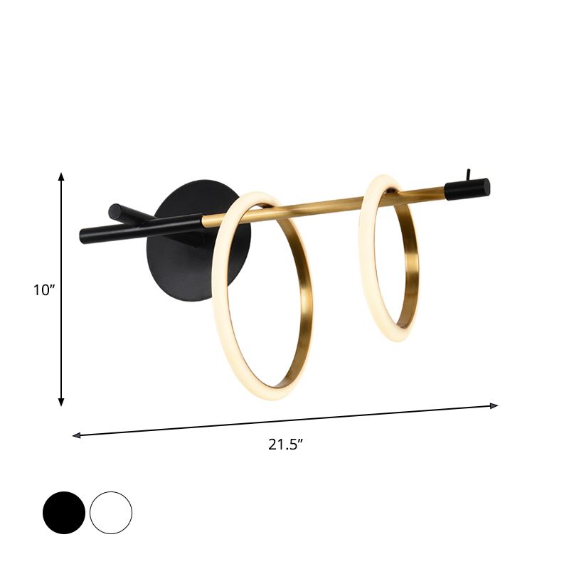 Ring Metal Wall Mount Lighting Modernist Black/White LED Wall Light Fixture with Straight Arm for Living Room