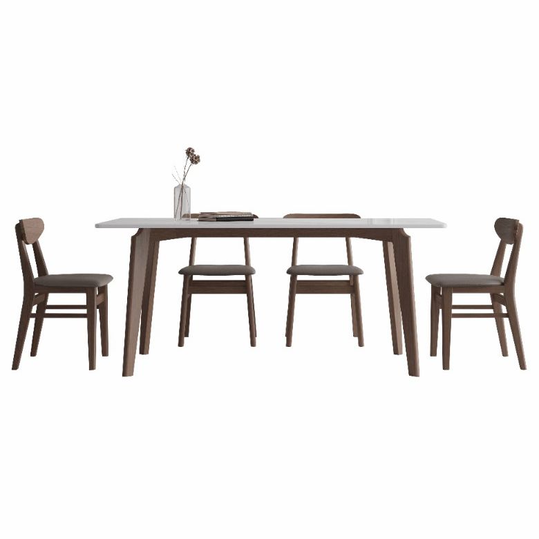 Sintered Stone Two-Color Dining Table Mid-Century Modern 4 Legs Table for Dining Room