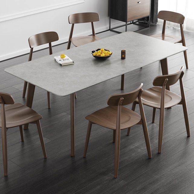 Mesa de comedor rectangular contemporánea de madera maciza mesa de piedra sinterizada con 4 patas