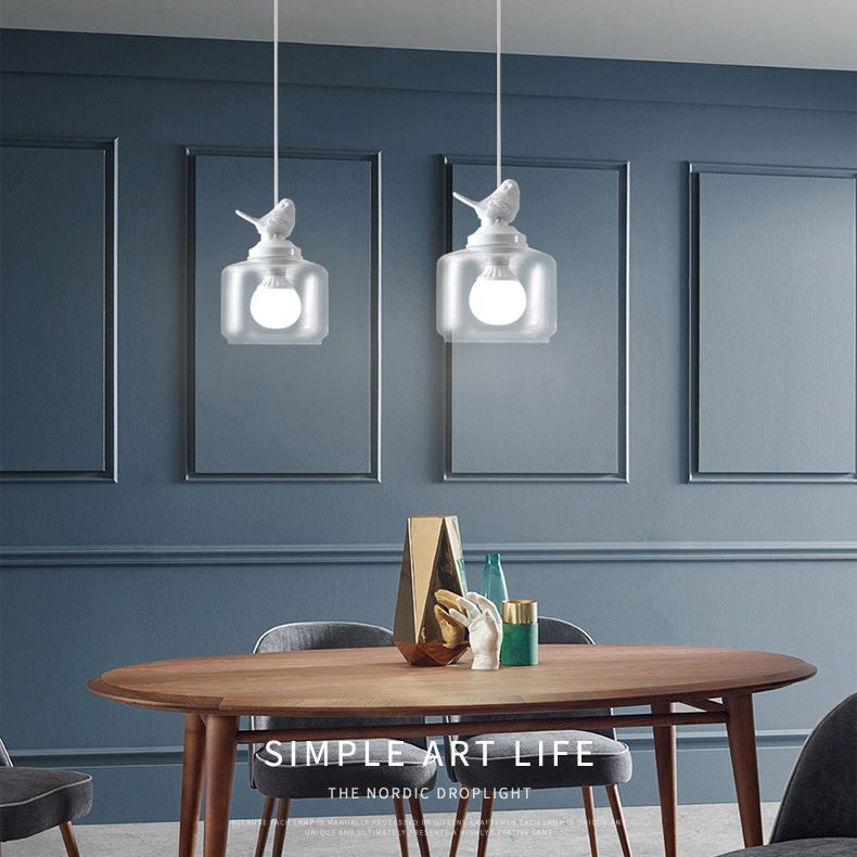 Glasförmige transparente Glashängele hängendes Licht nordische Einfachheit Schlafzimmer Beleuchtung Anhänger mit Harz Vogeldekoration
