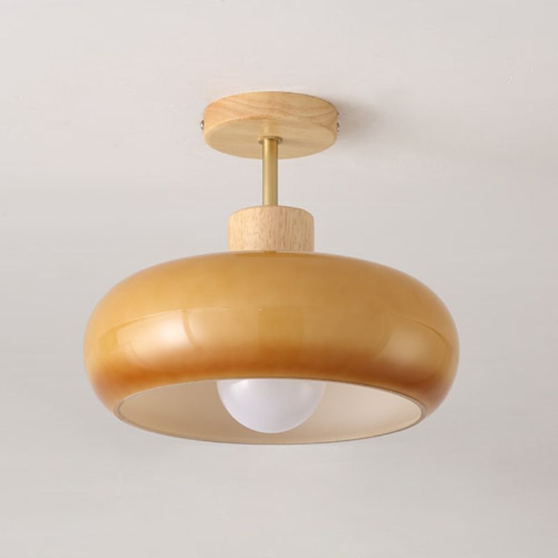 Drum Shape Glass Flush Light Modern Style 1 Light Flush Mount Ceiling Light