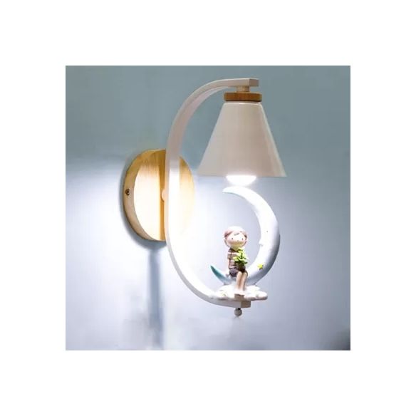 Funnel Shade Wall Light con Little Kid Deco 1 Testa adorabile Sconce da parete in metallo per camera da letto per bambini