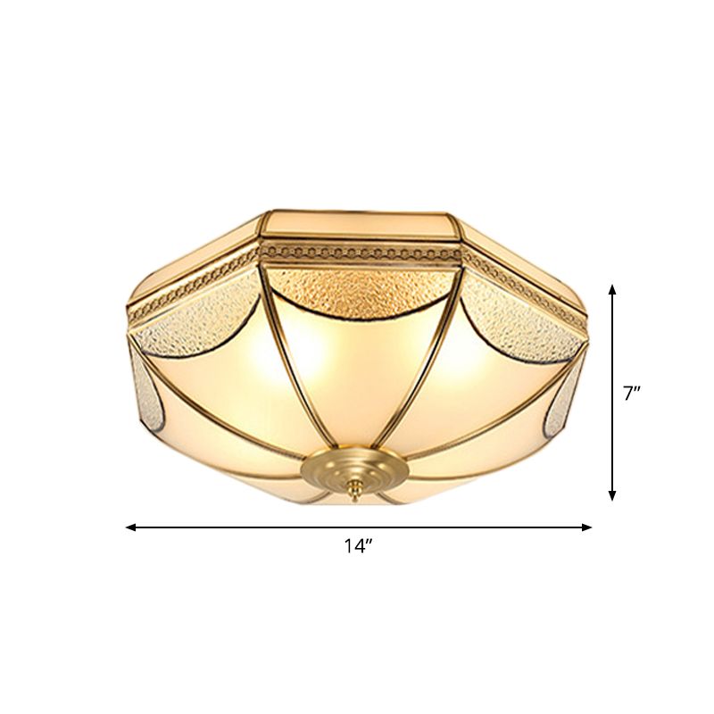 Plafonnier festonné/bol/fleur en verre dépoli, plafonnier vintage à 3 lumières pour chambre à coucher en laiton