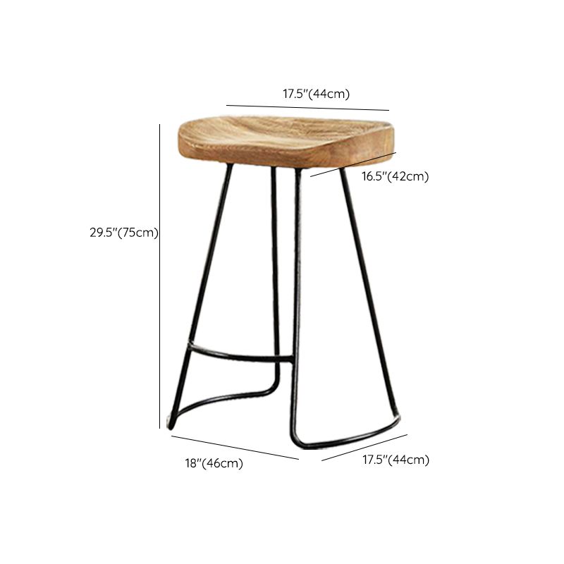 Modern Armless Backless Counter Stool Iron Bar Stool with Wooden Seat for Bar