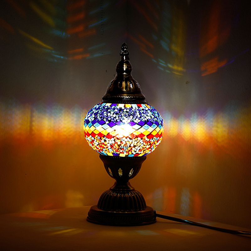 Lampada da tavolo per camera da letto a forma di torre in vetro colorato Art Déco 1 luce da comodino viola chiaro/rosso e verde/rosso e blu