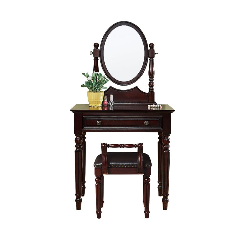 Oak Vanity Set Make-up 15.74" Wide Vanity with Drawer and Mirror