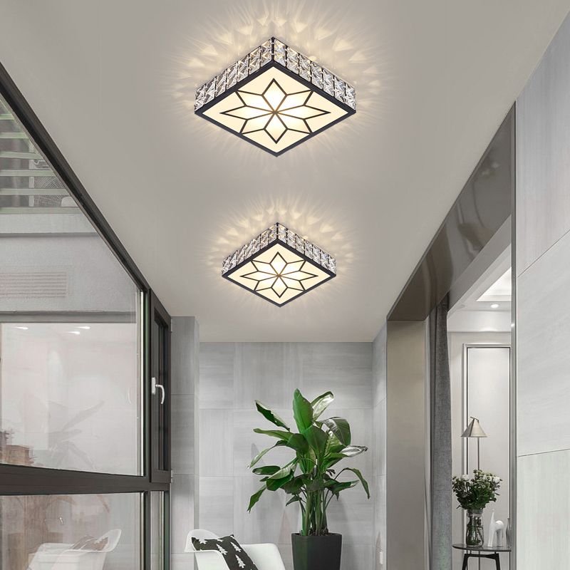 Beveled Crystal Square Flushmount Light Minimalist Clear LED Flush Ceiling Light Fixture for Foyer